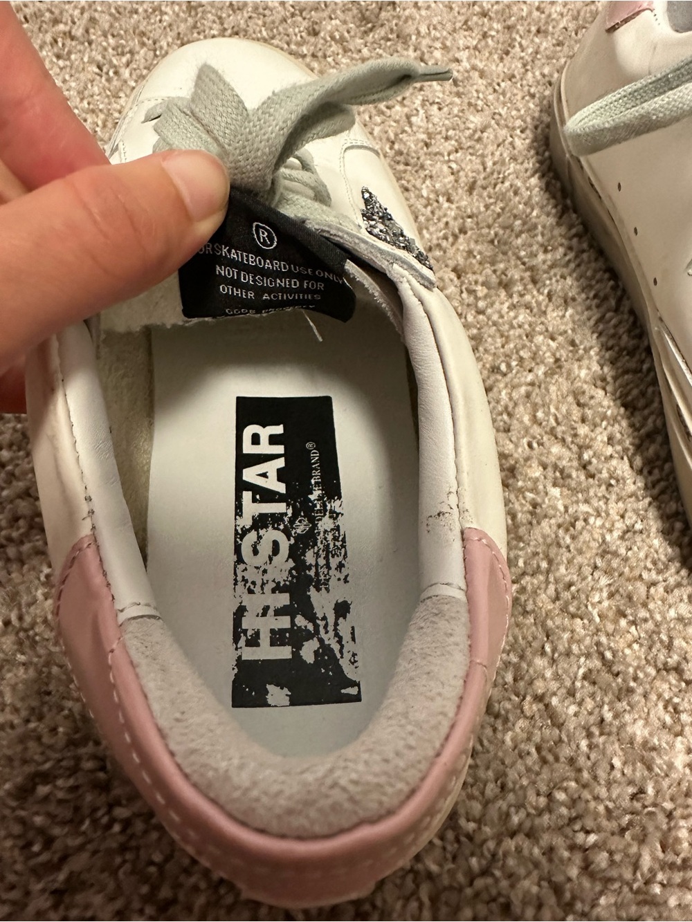 Golden Goose White Leather Sneaker with Silver Glitter Star - Picture 4 of 7